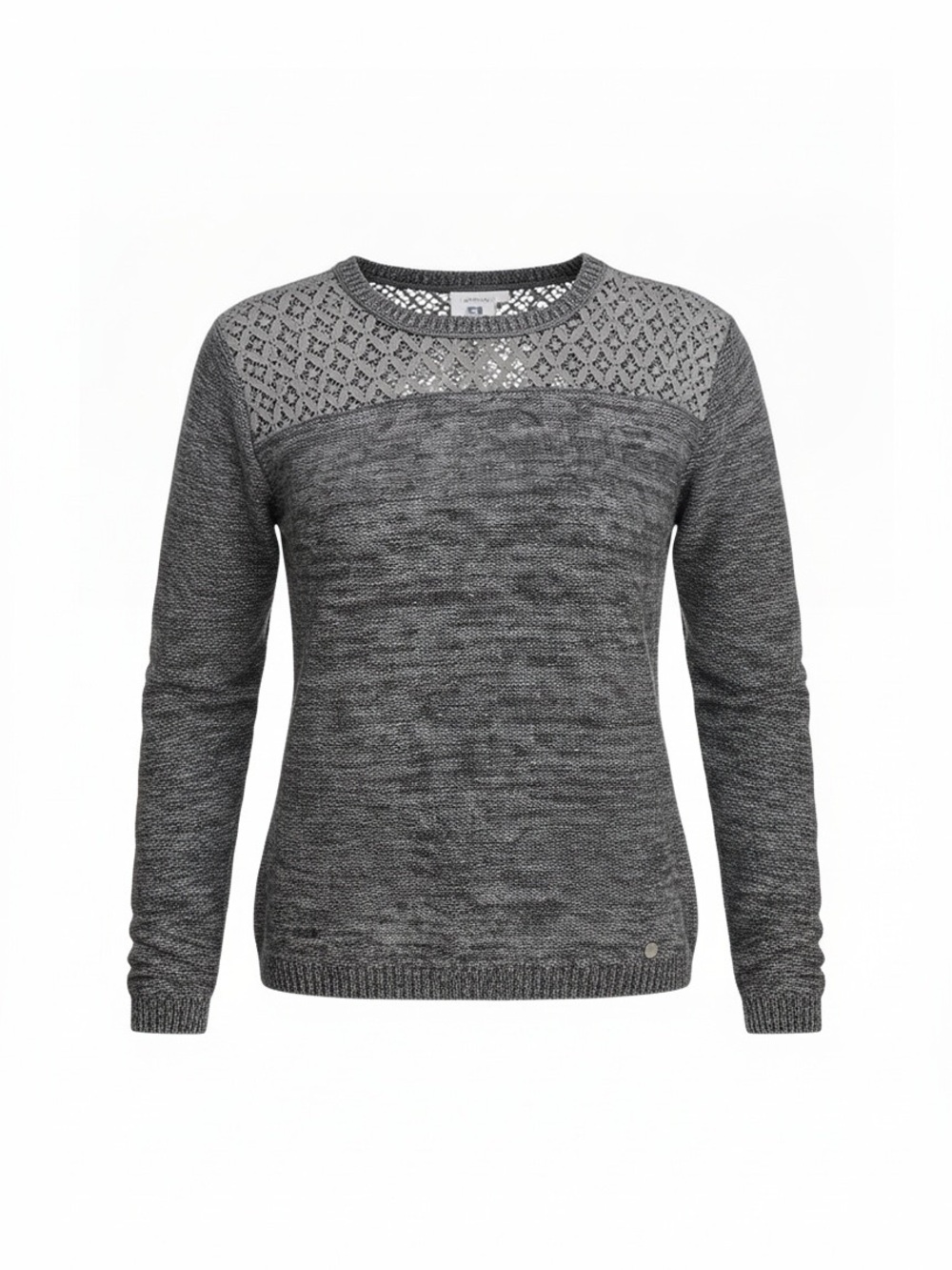 Abercrombie Charcoal Metallic Gray Lace Yoke Crew Sweater
